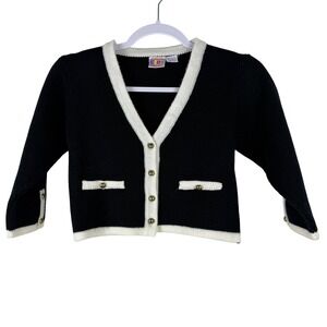Vintage Kids‎ Count Black White Trim Button Front Cardigan Sweater Girls M 5/6